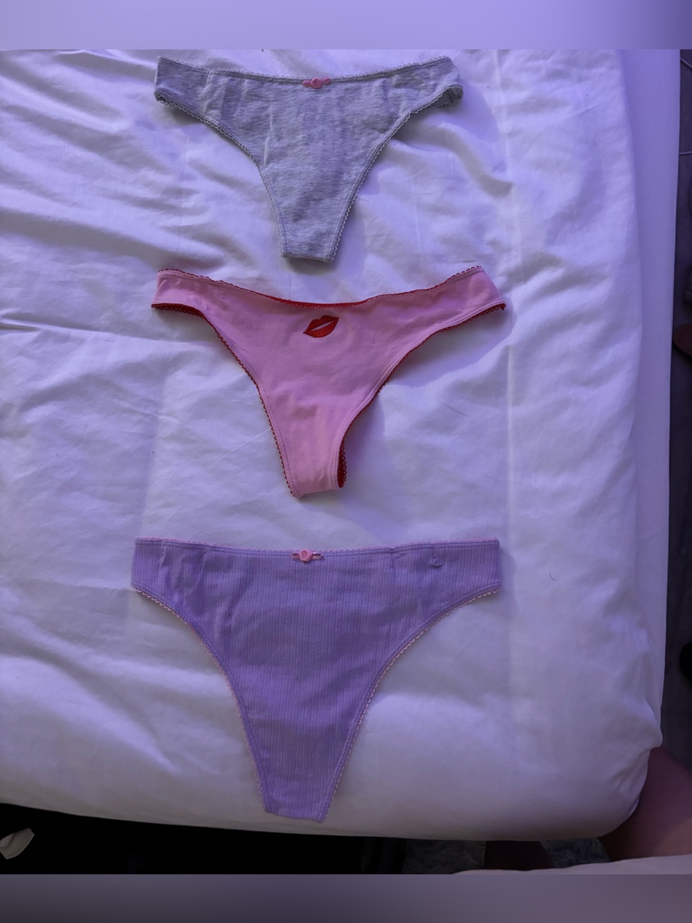Womens Pink and Lavender thong Underwear Set